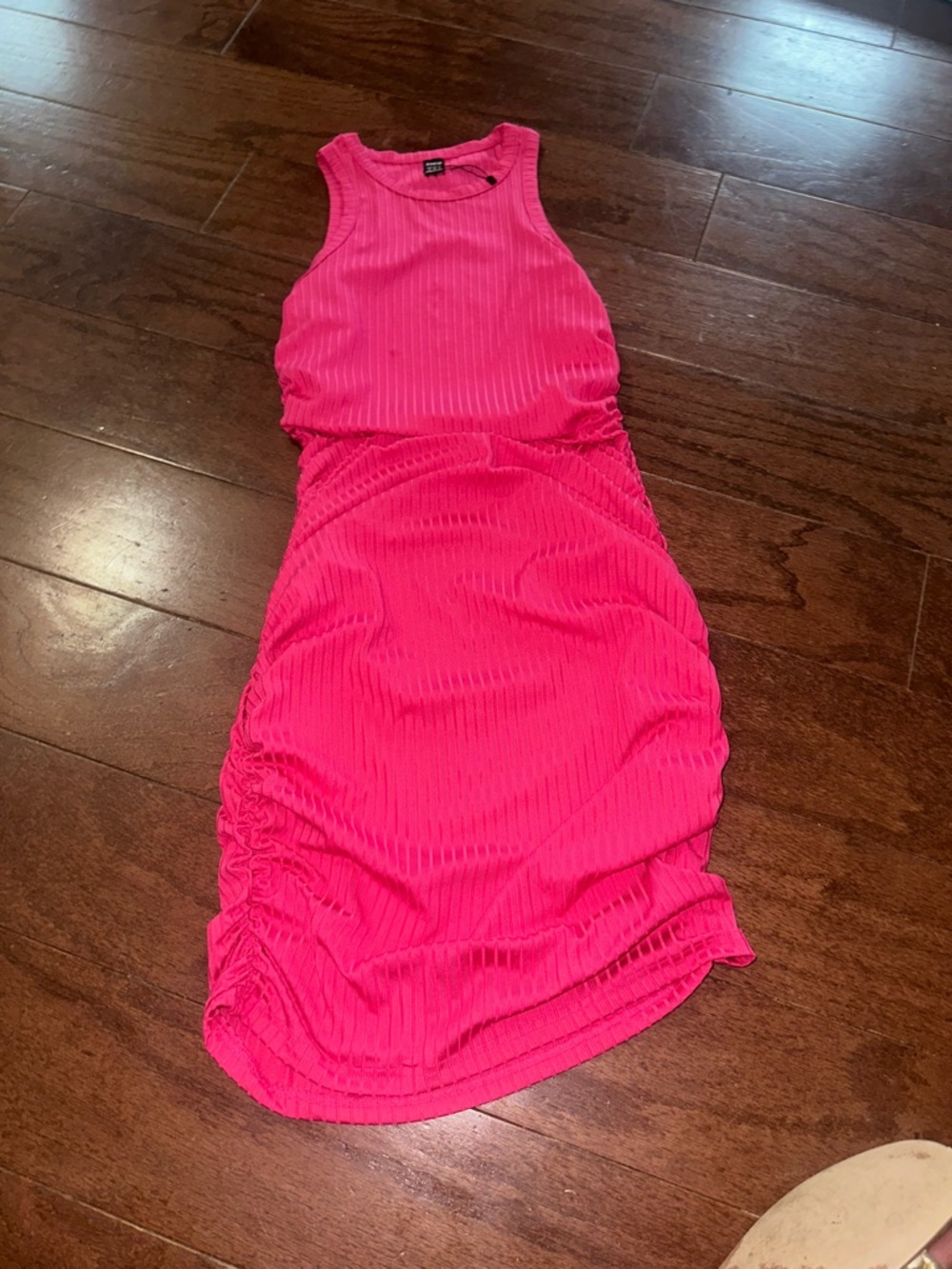 SHEIN Hot Pink Ribbed Tank Midi Dress
